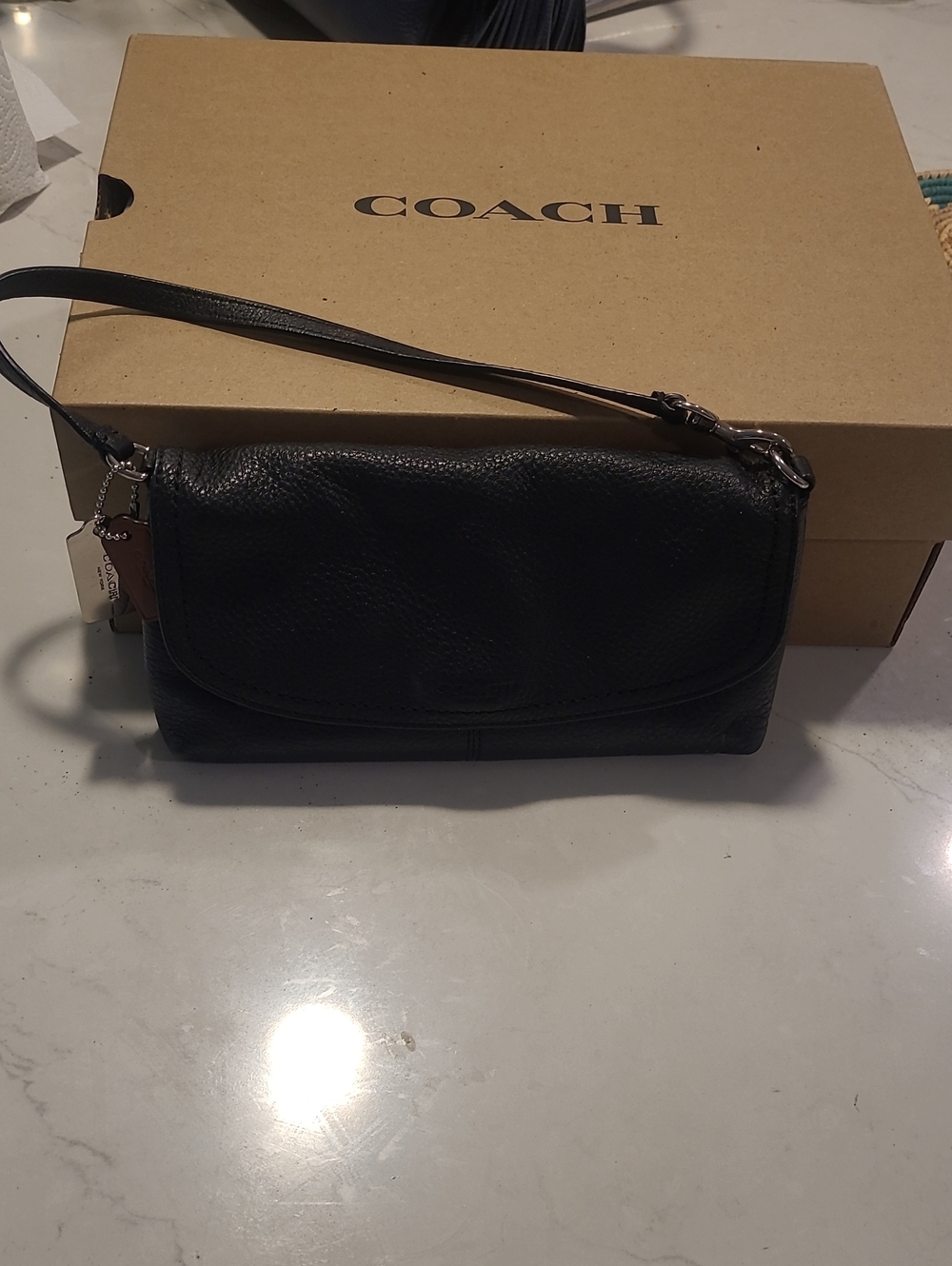 Coach Black Pebbled Leather Wristlet Clutch